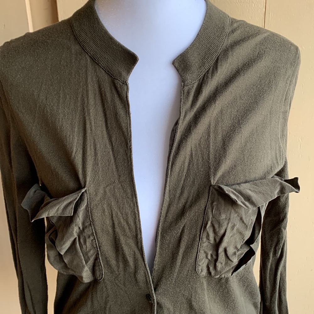 J Crew size S olive green cardigan with silk pockets - Picture 2 of 8